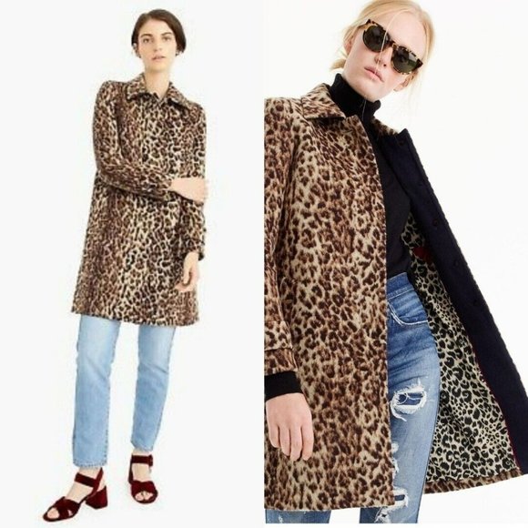 J. Crew Jackets & Blazers - J Crew Wool Button Up Collared Leopard Print Top Coat Mid Length Jacket